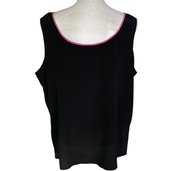 Bob Mackie Wearable Art Plus Size 1X Silk Shell Tank Top Black Pink Trim - Picture 2 of 5